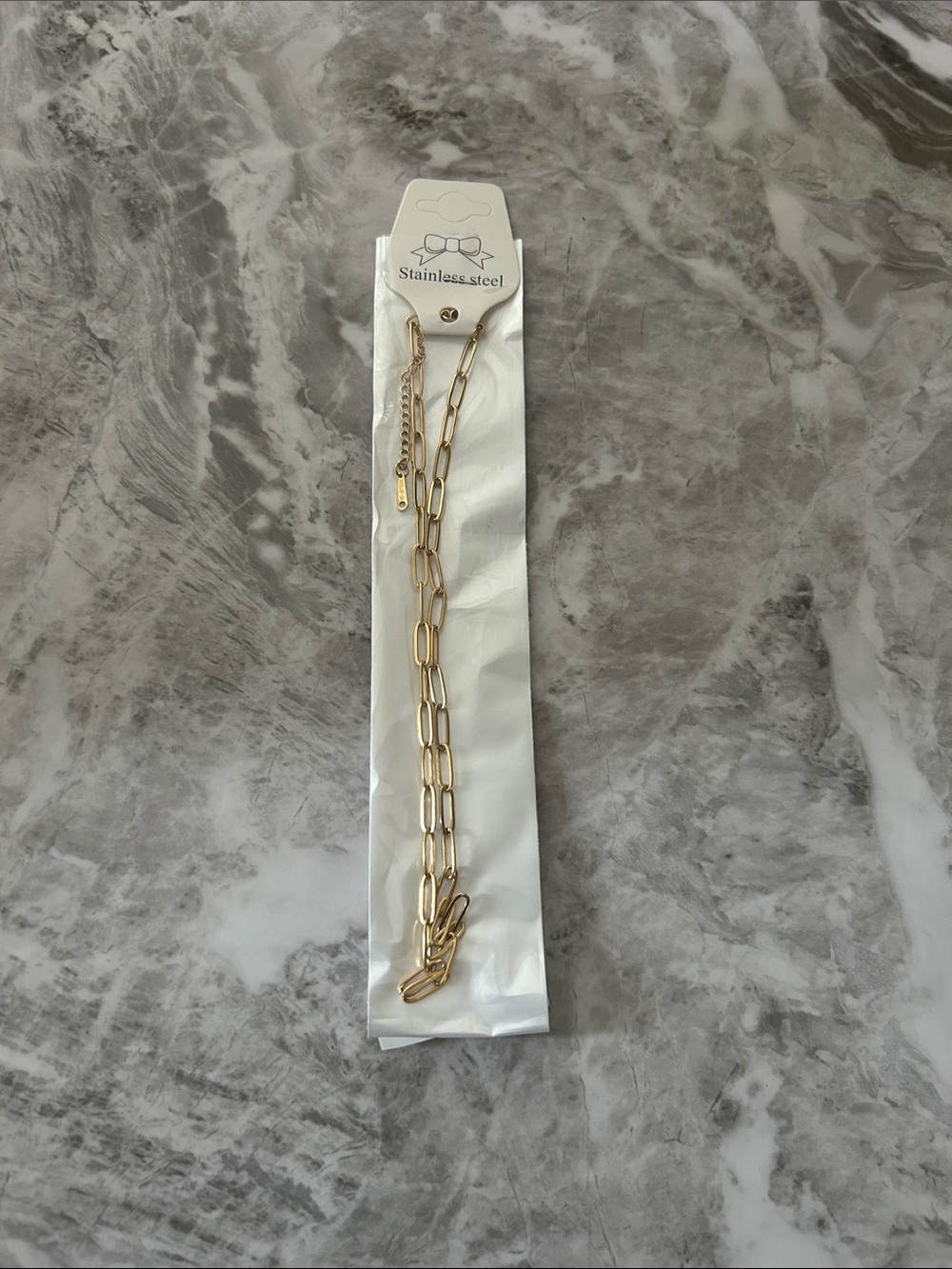 Gold Stainless Steel Paperclip Chain Necklace